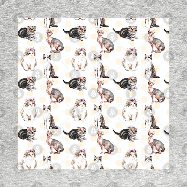 Cute Cats Polcadots Pattern by chimmychupink